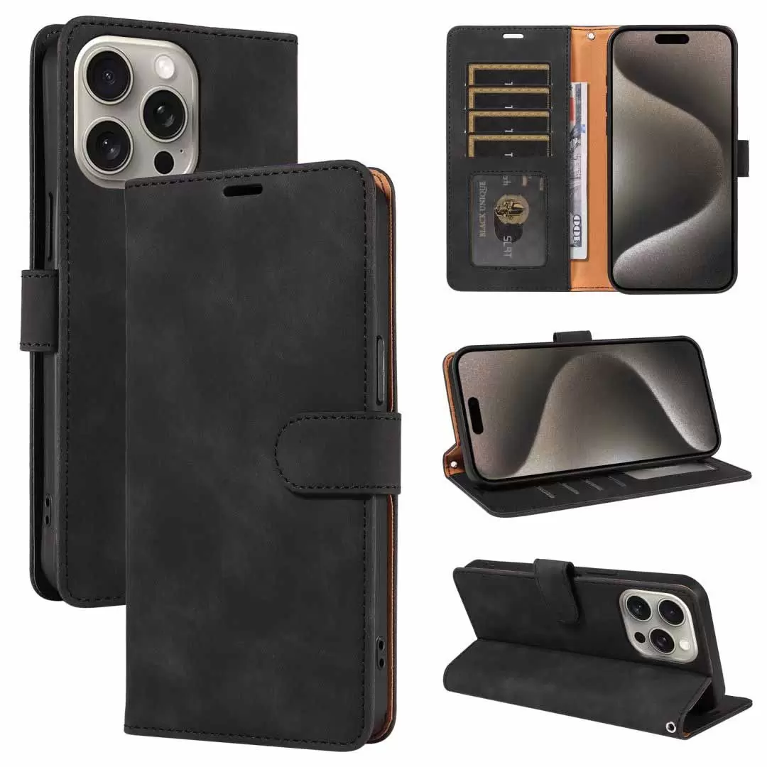 iPhone 16 Pro Max PU Leather Wallet Case Black